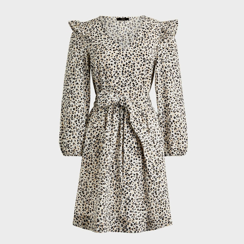 NWT J. Crew Flutter Sleeve Cheetah Wrap Dress